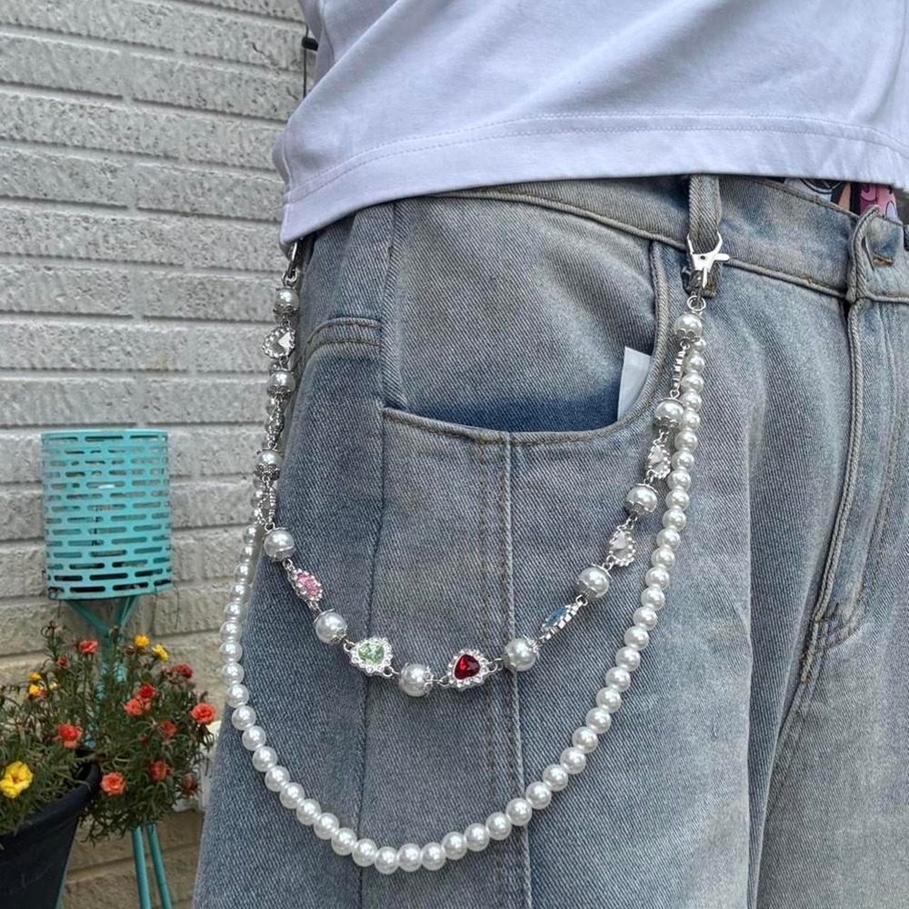 White Pearl Charm Wallet Chain